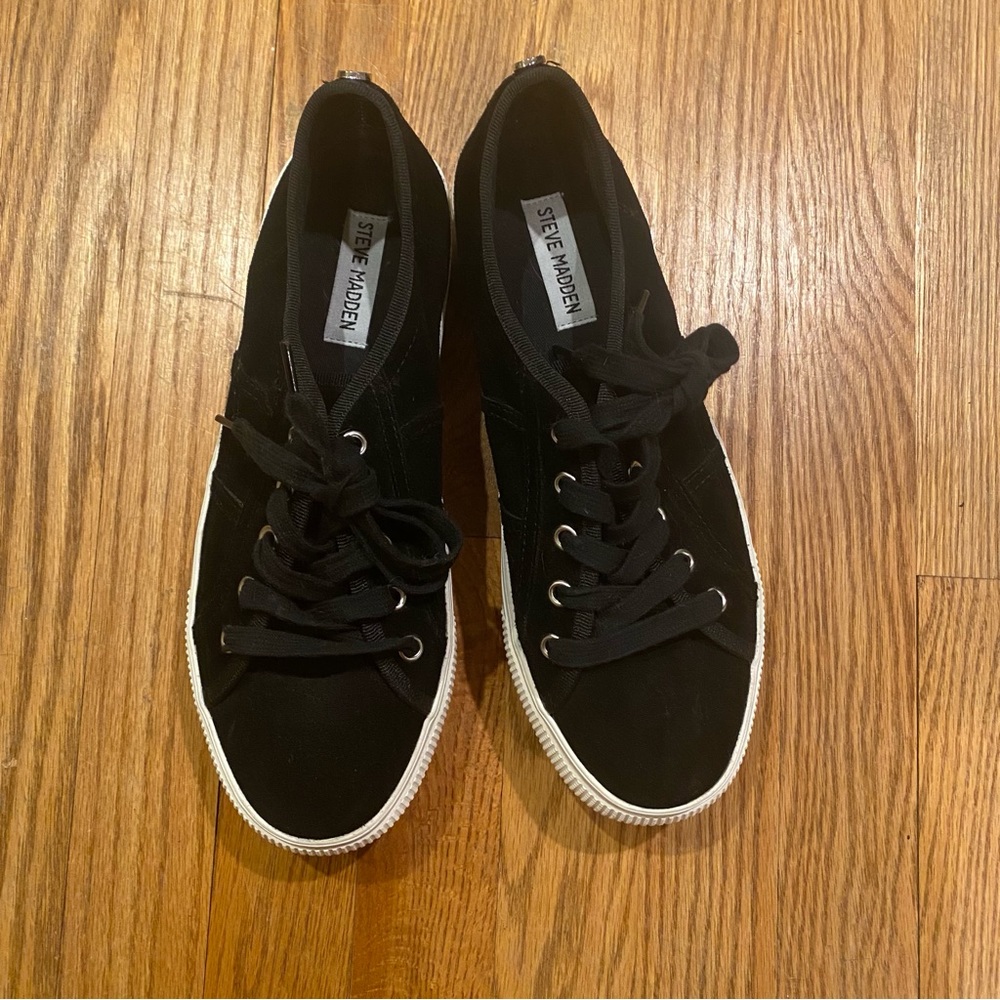 Steve Madden Elore Black Suede Platform Sneaker Size 10M